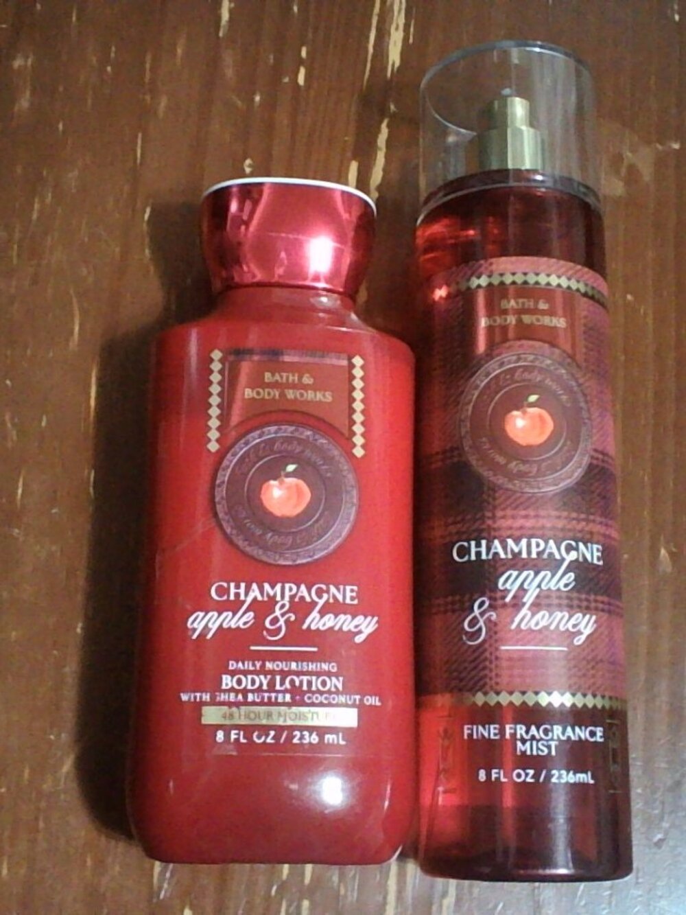 Bath & Body Works Champagne Apple & Honey Body Lotion & Fragrance Mist Set - Red